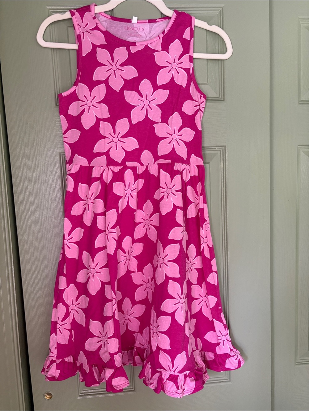 Crewcuts Factory Fuchsia and Light Pink Floral Ruffle-Hem Dress
